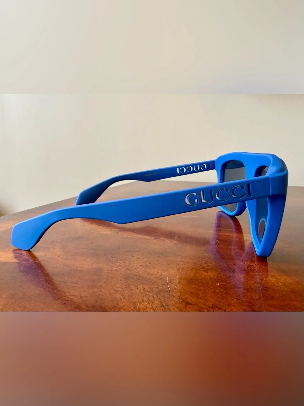 New Unisex GUCCI GG1570S FLAT TOP SUNGLASSES IN BLUE LOGO MIRROR